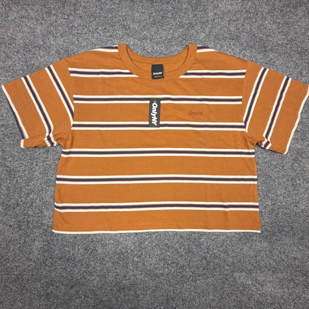 Only NY Striped Crop Top Rust Brown Navy White Cotton XL NWT‎